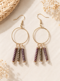 Boho Beaded Hoop Earrings | Gold Circle Dangle Earrings | Lightweight Handmade Earrings | Neutral Pearl Accent Boutique Jewelry Gift for Her