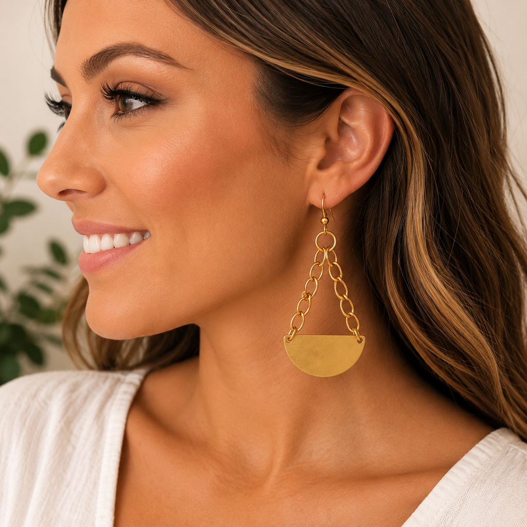 Large Gold Chain Statement Earrings Modern Geometric Dangle Earrings, Lightweight Gold Bold Contemporary Jewelry Trendy Gift for Her