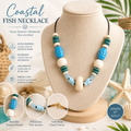 Blue Coastal Fish Bead Statement Necklace | Handmade Beach-Inspired Necklace | Ocean Jewelry | Boho Summer Necklace | Artisan Beaded Necklace