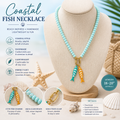 Coastal Fish Charm Necklace | Aqua Beaded Necklace | Beach Jewelry | Nautical Fish Pendant Necklace | Summer Statement Necklace | Ocean Lover Gift