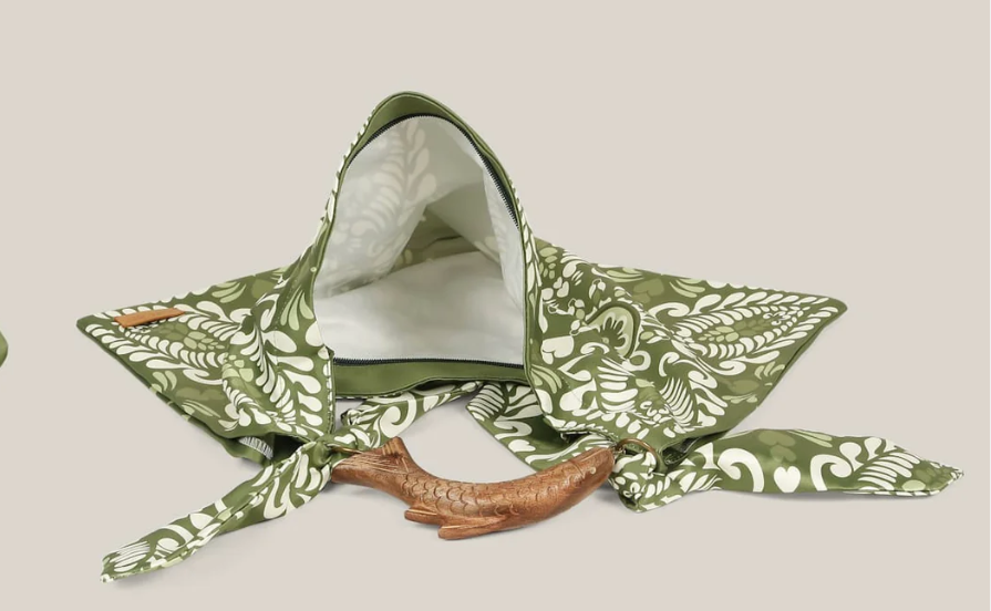 Silk Scarf Tote Bag With Wooden Fish Handle - Hats Off