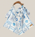 Blue and white nautical beach Silk scarf tote shoulder bag.  Zipper and wooden fish handle