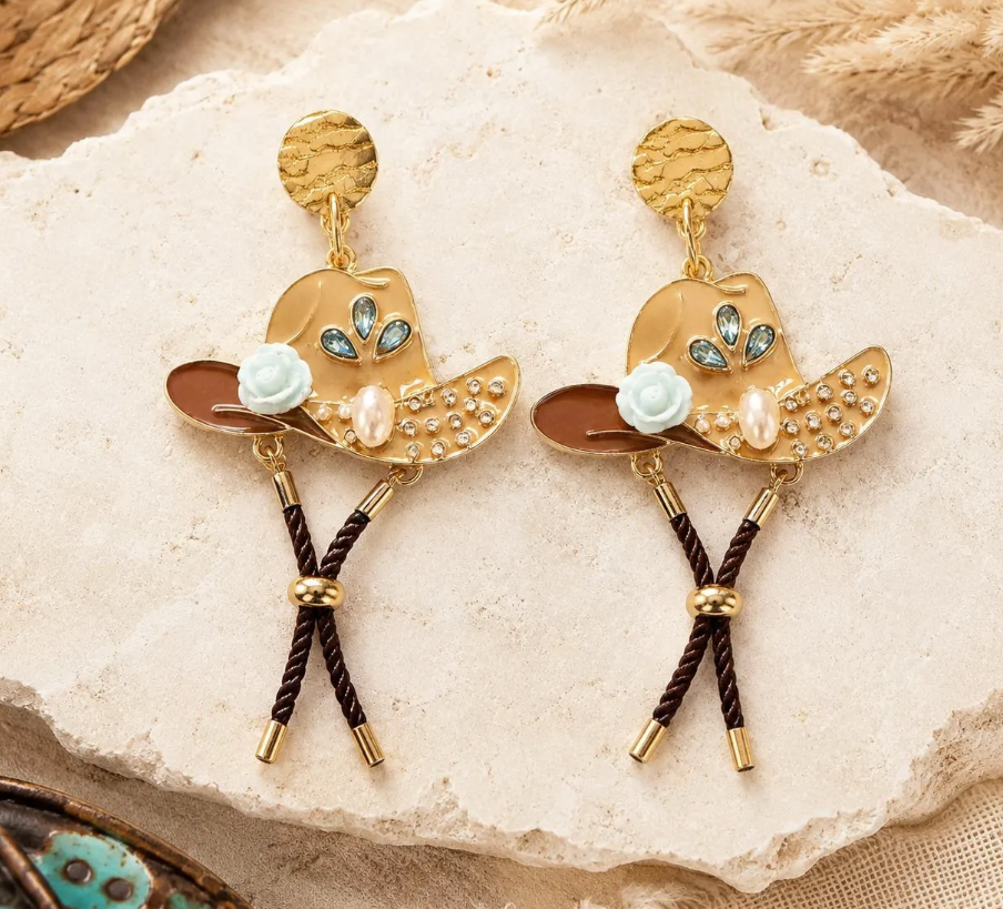 Western Cowgirl Hat Earrings Country Concert Earrings Rodeo Jewelry Nashville Outfit Accessories Boho Country Fest Dangle Earrings