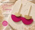 Red or Hot Pink Geometric Statement Earrings Lightweight Gold Dangle Vacation Jewelry