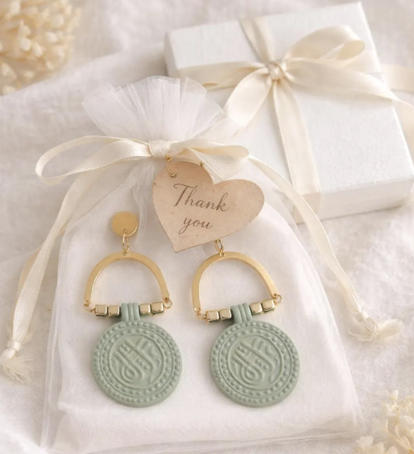 Boho Arch Earrings, Turquoise Green Statement Earrings, Lightweight Clay Dangle Earrings, Gold Geometric Earrings, Gift for Her Jewelry