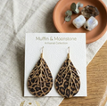 Leopard suede Print Teardrop Earrings, Gold Branch Filigree Overlay, Wild & Elegant Statement Dangles, Boho Chic animals Print gift for her