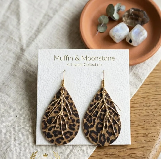 Leopard suede Print Teardrop Earrings, Gold Branch Filigree Overlay, Wild & Elegant Statement Dangles, Boho Chic animals Print gift for her