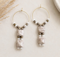 Neutral Stone Hoop Earrings,  Minimalist Beaded Hoop Earrings  Lightweight Boho Earrings  Everyday Statement Jewelry gift for her dangles