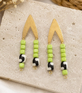 Modern Boho Beaded Earrings | Lime Green Statement Earrings | Geometric Gold Earrings | Lightweight Handmade Earrings | Trendy Boutique