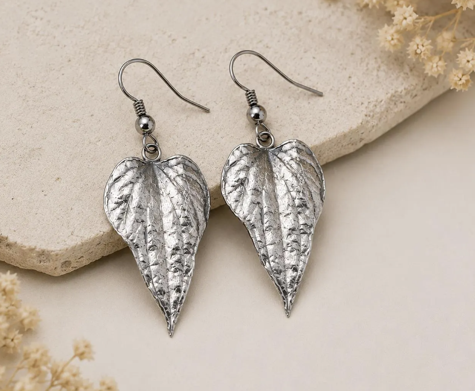 Silver Leaf Dangle Earrings | Lightweight Botanical Statement Earrings | Nature Inspired Boho Jewelry | Handmade Everyday Earrings gifts