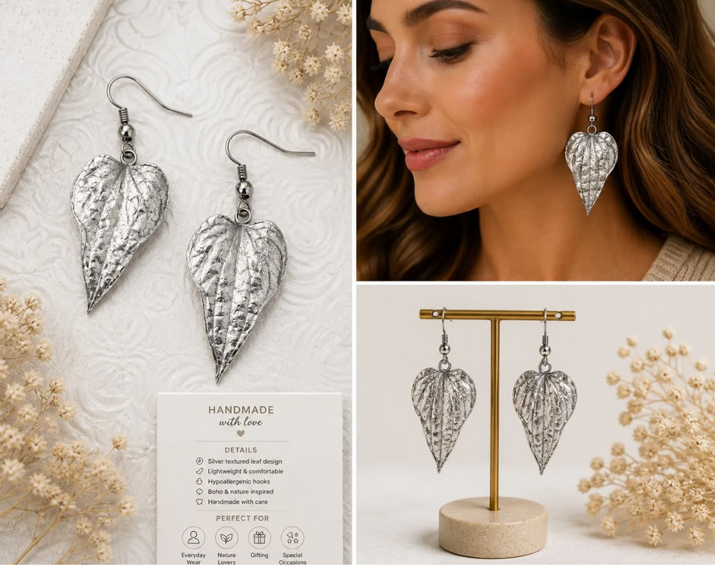 Silver Leaf Dangle Earrings | Lightweight Botanical Statement Earrings | Nature Inspired Boho Jewelry | Handmade Everyday Earrings gifts